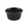 Black ramekin with 4oz capacity and 3-1/4 inch diameter, perfect for sauces, dips, sides, or desserts; durable, elegant design ideal for restaurants, catering, or modern home use.
