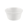 White ramekin with 4oz capacity and 3-1/4 inch diameter, perfect for sauces, dips, sides, or desserts; elegant and durable design ideal for restaurants, catering, or home kitchens.
