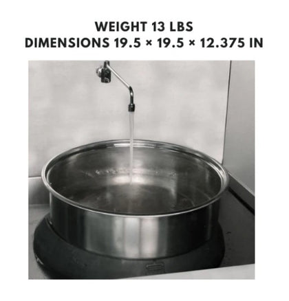 16-inch stainless steel range top stockpot, designed for even heat distribution, perfect for cooking large meals, soups, stews, and broths on all stovetops.