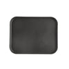 Black 18x14 inch rectangular fiberglass tray with slip-resistant surface, lightweight and stain-resistant. Ideal for restaurants, cafeterias, and commercial foodservice operations.