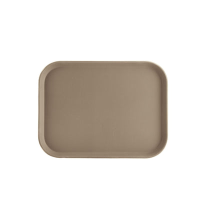 Brown 16x12 inch rectangular fiberglass tray with textured surface, lightweight and stain-resistant. Designed for foodservice use in cafeterias, restaurants, and catering operations.