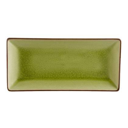 Rectangular Platter – 11.5-Inch golden green stoneware, elegant, durable, and modern. Ideal for serving appetizers, entrees, and desserts. Chip-resistant, microwave- and dishwasher-safe for convenience.