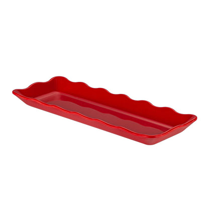 Rectangular Platter with Scallop Edge Red 13-1/2