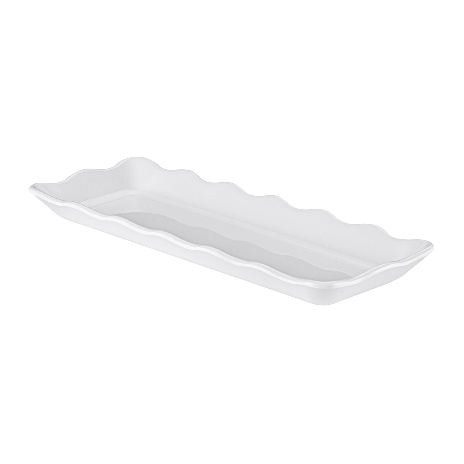 Rectangular Platter with Scallop Edge White 13-1/2