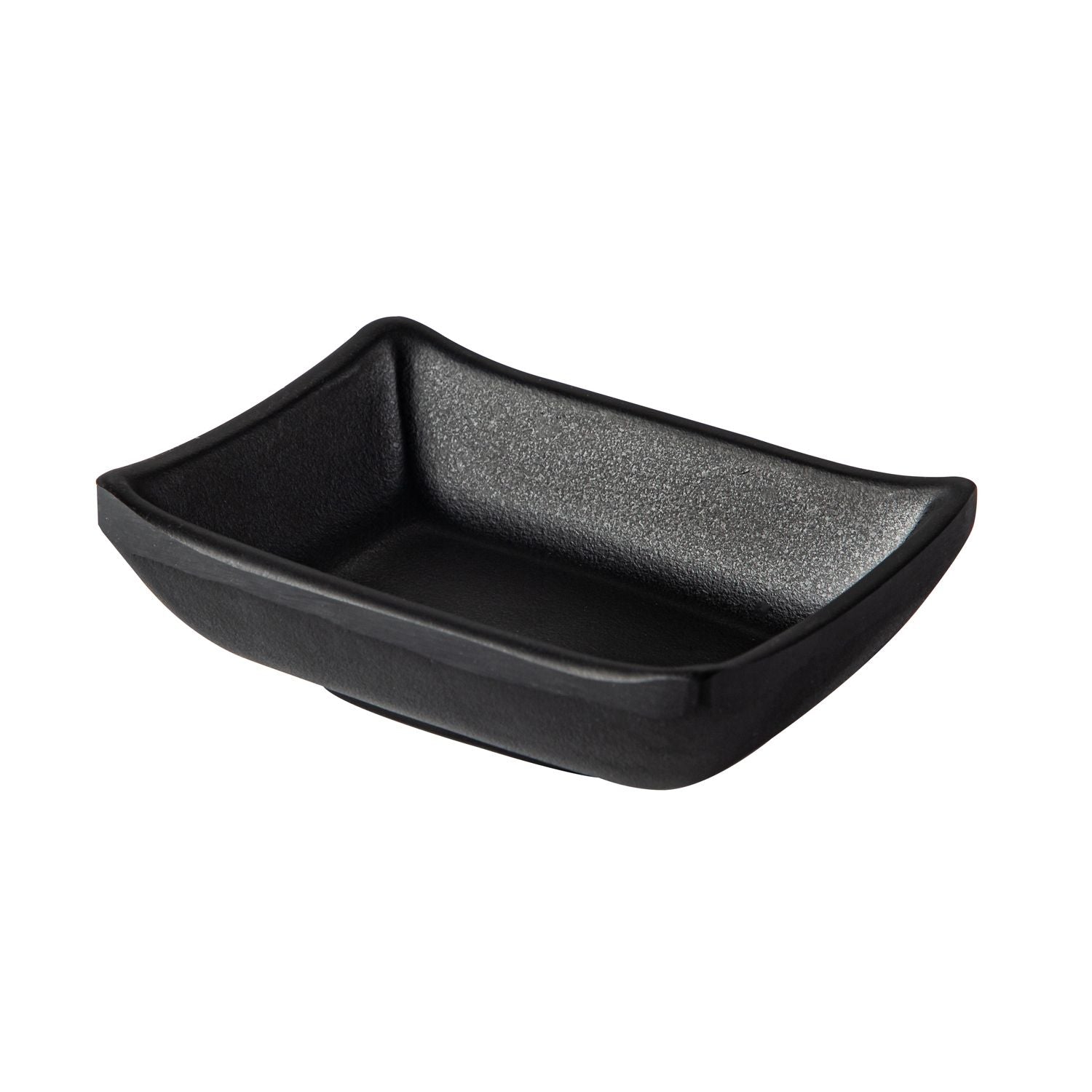Rectangular matte black sauce dish, 1.5oz capacity, 3-5/8