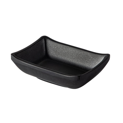 Rectangular matte black sauce dish, 1.5oz capacity, 3-5/8