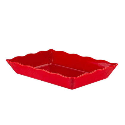 Rectangular red platter with scalloped edge, 13-3/4
