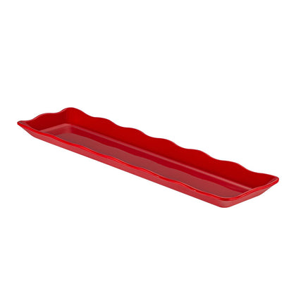 Rectangular red platter with scalloped edge, 21