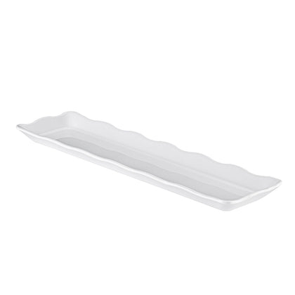 Rectangular white platter with scalloped edge, 19