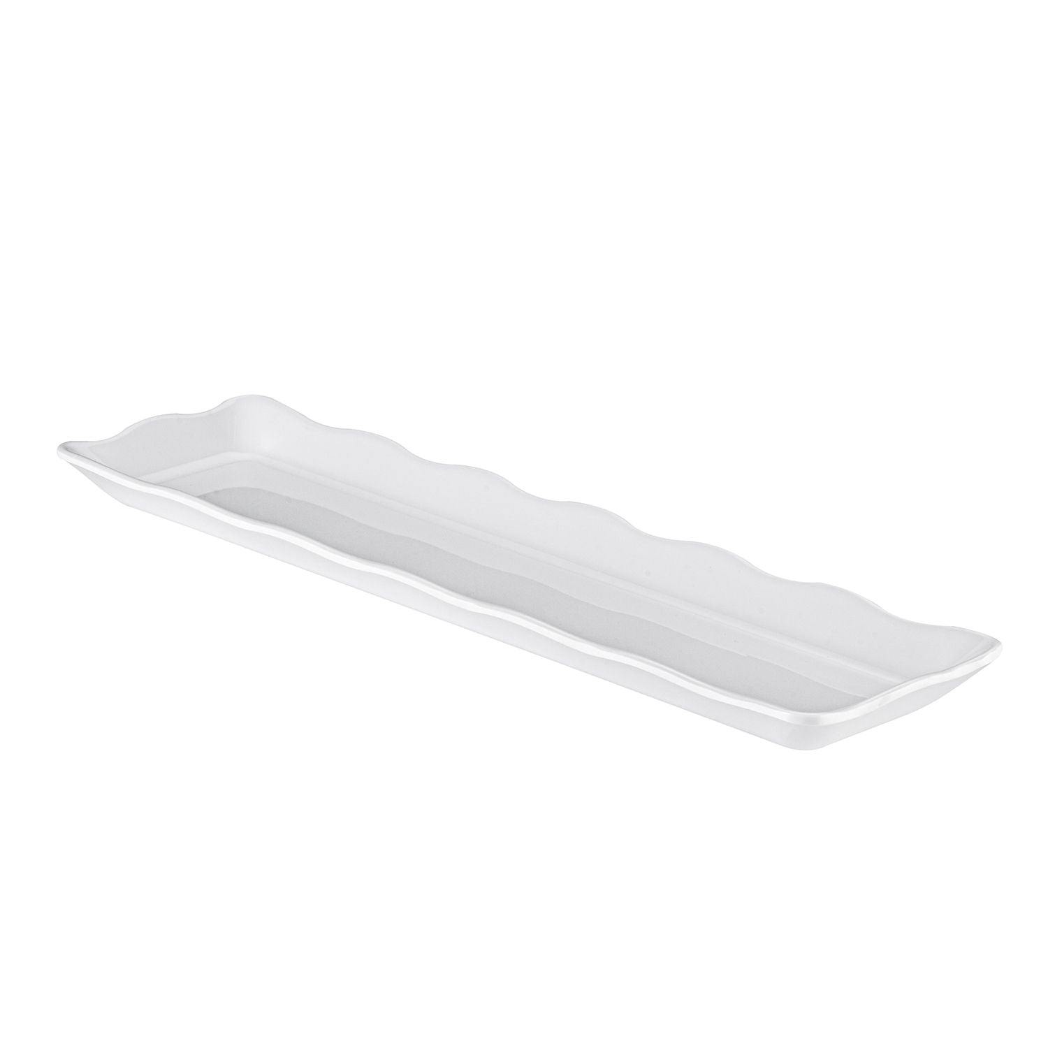 Rectangular white platter with scalloped edge, 21
