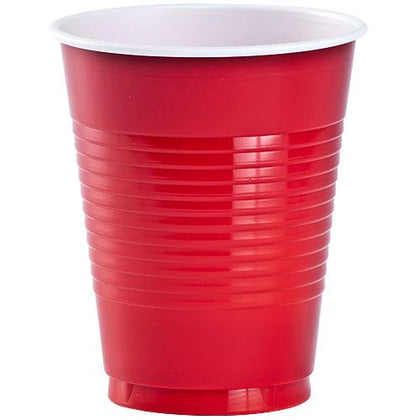 18oz disposable plastic cups in red and blue. Durable and sturdy for hot and cold beverages, perfect for parties, BBQs, and events. Vibrant colors add style with the convenience of easy cleanup.