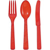 Disposable combo cutlery sets in pink, red, light blue, hot pink, silver, gold, blue, and black. Includes forks, knives, and spoons. Durable and stylish for weddings, parties, and hassle-free cleanup.