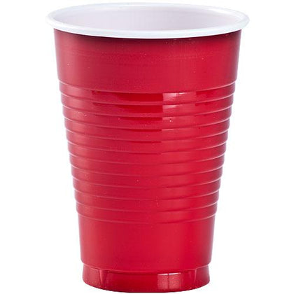 12oz disposable plastic cups in red, white, blue, black, gold, silver, yellow, orange, pink, light blue, and hot pink. Durable for hot or cold drinks, perfect for events with easy cleanup and vibrant style.

