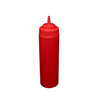 Red 24-oz wide-mouth squeeze bottle with BPA-free plastic, leak-resistant flip-top cap, precise squeeze control, great for sauces, condiments, and crafts – Durable and refillable for high use
