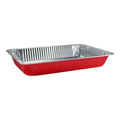 Full-Size Aluminum Pan in Red, White, Black, Gold, and Pink, Durable for Baking, Roasting, and Large Food Storage Needs.