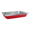 Full-Size Aluminum Pan in Red, White, Black, Gold, and Pink, Durable for Baking, Roasting, and Large Food Storage Needs.