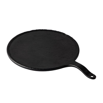Round faux slate serving tray with handle, 10-1/2