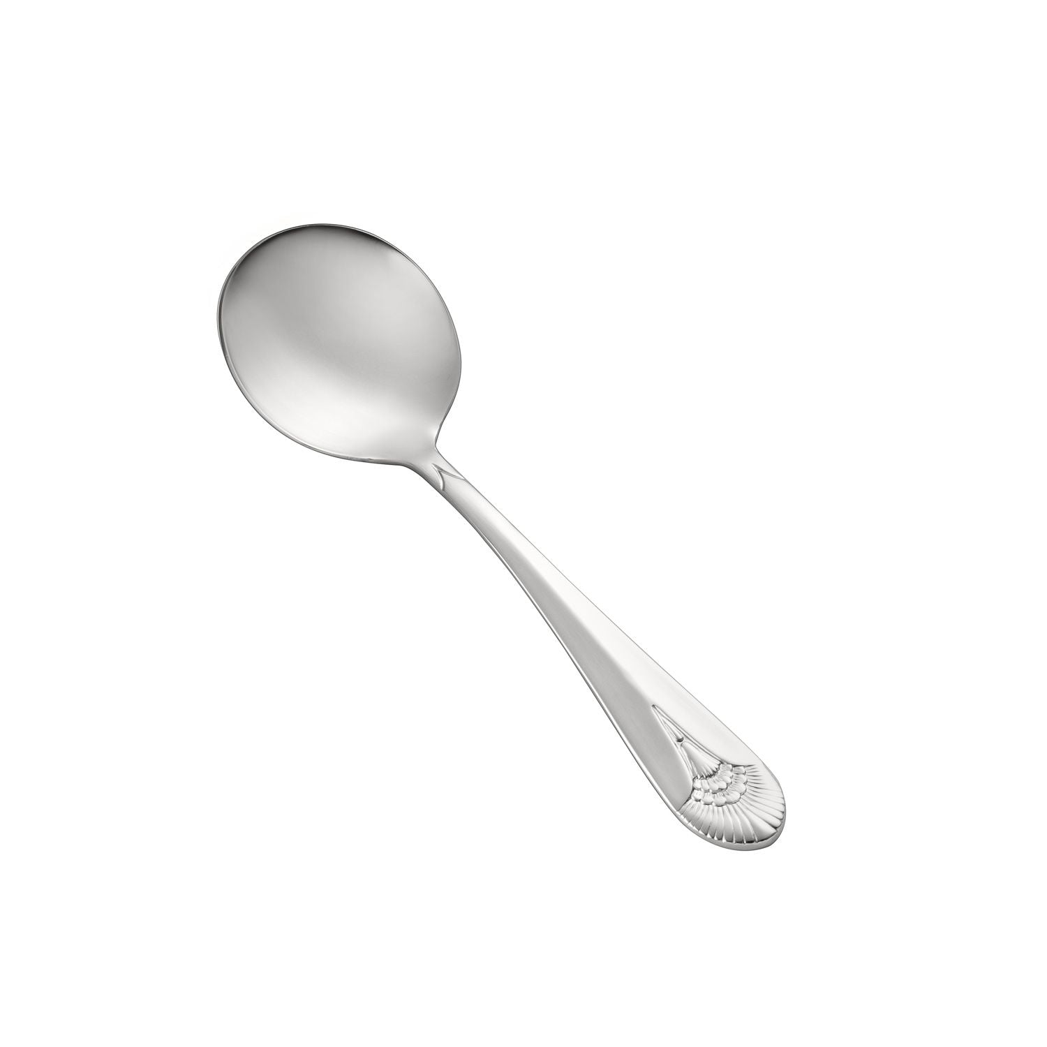 Royal Bouillon Spoon 18/8 Extra Heavyweight, 6 inch stainless steel with rounded bowl and mirror finish, rust-resistant, bulk case of 25 dozen, ideal for soup service in restaurants or catering