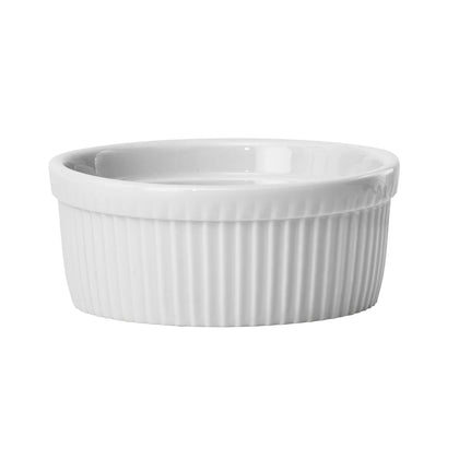 SBR-12/SBR-16, 12 & 16 oz, Round Fluted White Porcelain Souffle Bowls