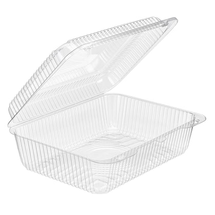 Clear hinged food storage clamshell container 9.94 x 7.38,