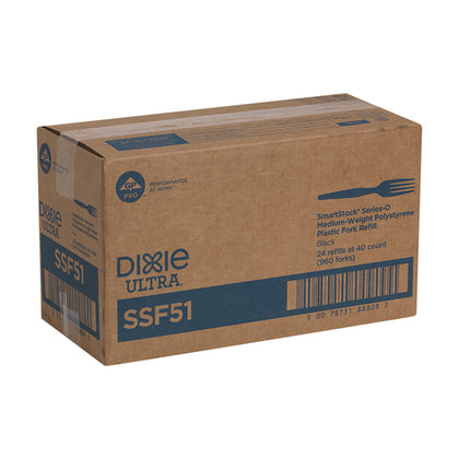 Dixie SmartStock Series-O Medium-Weight Polypropylene Black Plastic Forks