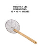 Stainless steel fine mesh skimmer with a bamboo handle, 10 inches, perfect for straining and lifting food.

