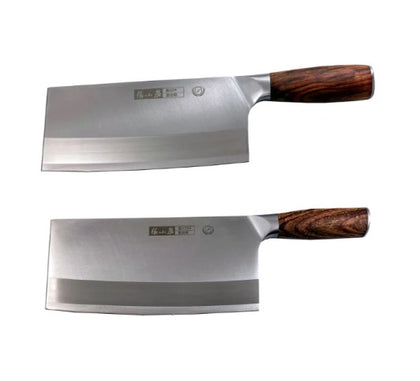 Sturdy stainless steel MJ Series meat cleaver with a wide, heavy-duty blade for efficient meat cutting and butchering.