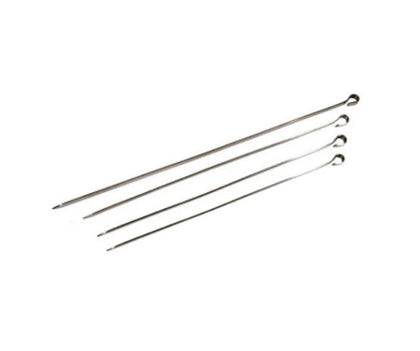 14-inch flat stainless steel skewer, perfect for grilling meats and vegetables with even heat distribution and secure grip.