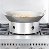 A set of twelve 12-inch stainless steel wok rings, designed to stabilize woks on stovetops for even heat distribution.
