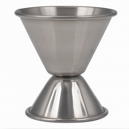 3/4 oz. x 1-1/2 oz. Jigger, Stanton Trading, made of durable stainless steel with dual measurement sides for accurate pouring. Ideal for precise cocktail mixing in bars, restaurants, and home bartending.