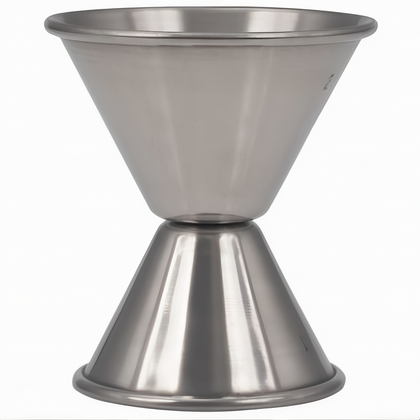 1 oz. x 2 oz. Jigger, Stanton Trading, made of durable stainless steel with dual measurement sides for accurate pouring. Ideal for precise cocktail mixing in bars, restaurants, and home bartending.
