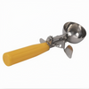 #20 Ice Cream Disher, Stanton Trading, features a stainless steel bowl, yellow handle, and NSF certification for food safety. Ideal for scooping uniform portions of ice cream, mashed potatoes, or soft foods in commercial and home kitchens.