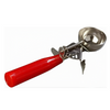 #24 Ice Cream Disher, Stanton Trading, features a stainless steel bowl, red handle, and NSF certification for food safety. Ideal for scooping uniform portions of ice cream, mashed potatoes, or soft foods in commercial and home kitchens.