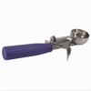 #40 Ice Cream Disher, Stanton Trading, features a stainless steel bowl, purple handle, and NSF certification for food safety. Ideal for scooping uniform portions of ice cream, mashed potatoes, or soft foods in commercial and home kitchens.
