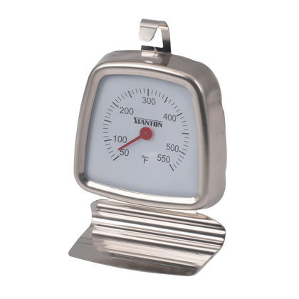 50° to 550°F Oven Thermometer, Stanton Trading, constructed for accurate temperature monitoring with a clear, easy-to-read dial. Features durable stainless steel housing and stand/hook options for versatile placement. Ideal for ensuring consistent baking and roasting results in home and commercial ovens.