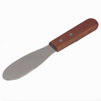 Sandwich Spreader, Stanton Trading, features a serrated stainless steel blade with mirror finish and flexible ground, paired with a hardwood handle for comfort. Ideal for spreading condiments and cutting sandwiches in delis, cafes, and kitchens.