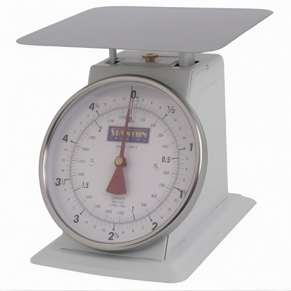 5 lb. x 1/2 oz. Portion Control Scale, Stanton Trading, analog top-loading counter model with dual measure (oz & g), angled rotating dial, shatterproof lens, and 7-7/8
