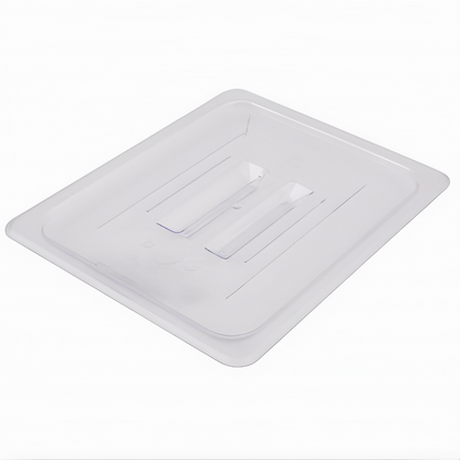 1/2 Size Food Pan cover, Stanton Trading, flat clear polycarbonate, durable, shatter-resistant, and easy to clean; ideal for covering and protecting contents in food pans during storage and service.