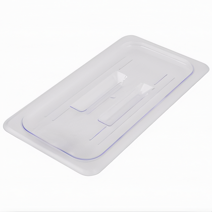 1/3 Size Food Pan cover, Stanton Trading, flat clear polycarbonate, durable, shatter-resistant, and easy to clean; ideal for covering and protecting contents in food pans during storage and service.
