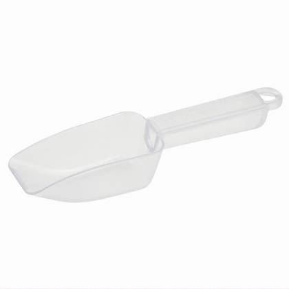 6 oz. Scoop, Stanton Trading, made from clear polycarbonate, lightweight, durable, and shatter-resistant with a smooth surface for easy cleaning. Ideal for scooping dry goods, ice, or bulk ingredients in kitchens, buffets, and self-serve stations.