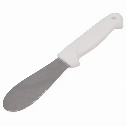 Sandwich Spreader, Stanton Trading, features a stainless steel blade with a durable white plastic handle for easy grip and control. Ideal for spreading condiments and preparing sandwiches in kitchens, delis, and food service settings.