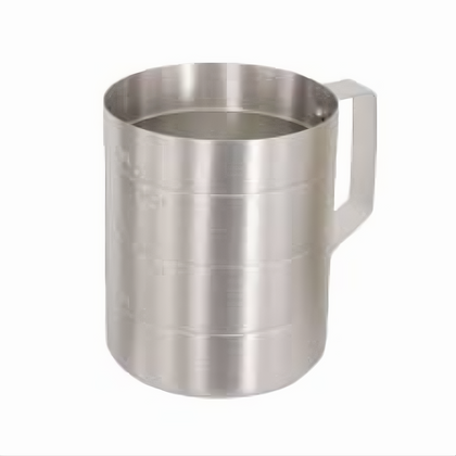 1 Quart Dry Measuring Cup, Stanton Trading, aluminum construction, includes liter and quart markings for easy measurements. Ideal for accurately measuring dry ingredients in kitchens and bakeries.