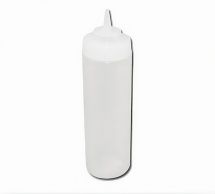 6 per pack, 8 oz. Wide Mouth Squeeze Bottle, Stanton Trading, clear plastic design for easy visibility and controlled dispensing. Ideal for sauces, dressings, condiments, and food service in kitchens, restaurants, and cafes.