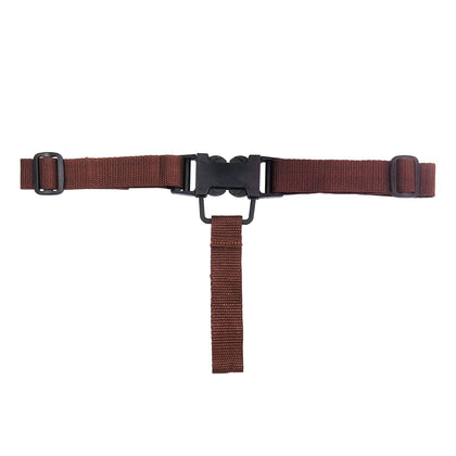 Brown safety strap kit for wooden high chairs with adjustable straps, durable fasteners, case packed 360, quantity break 6 set, perfect for restaurants or commercial dining use.