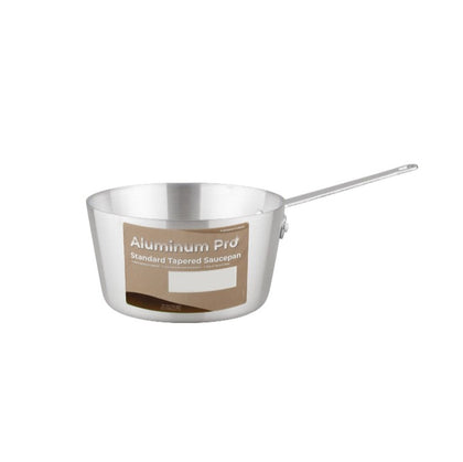 Saucepan AL Tapered Standard 3mm 5.5QT with thick aluminum walls, riveted handle, and tapered design for easy pouring and even heat—ideal for sauces, broths, and commercial use.