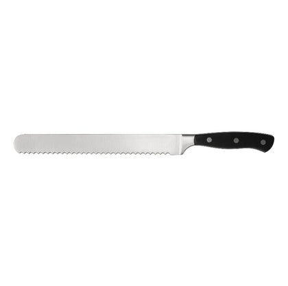 Scharfe bread knife with forged straight 10-inch serrated blade, ergonomic handle, durable, rust-resistant, and easy to clean, ideal for slicing bread. (Packed By: 36 Each Per Case).