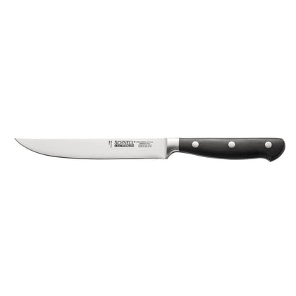 Schnell 5-inch utility knife with razor-sharp blade, ergonomic non-slip handle, full-tang construction for balance and control, packed 72 each per case for commercial kitchen and chef use