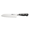 Schnell 7.25-inch Santoku knife with Granton edge, full-tang design, razor-sharp blade, ergonomic handle, precision cutting tool, packed 36 each per case for commercial kitchen and chef use