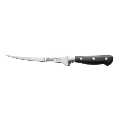 Schnell 7.25-inch fillet knife with flexible blade, full-tang design, ergonomic non-slip handle, razor-sharp edge for fish and meat, professional kitchen tool, packed 36 each per case