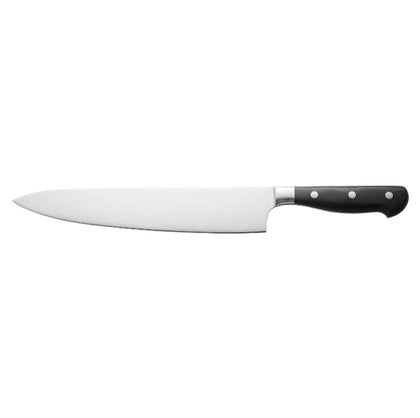 Schnell 10-inch chef knife with short bolster, stainless blade, ergonomic handle, rust-resistant, durable, and easy to clean. Ideal for professional slicing and chopping. (Packed By: 36 Each Per Case).
